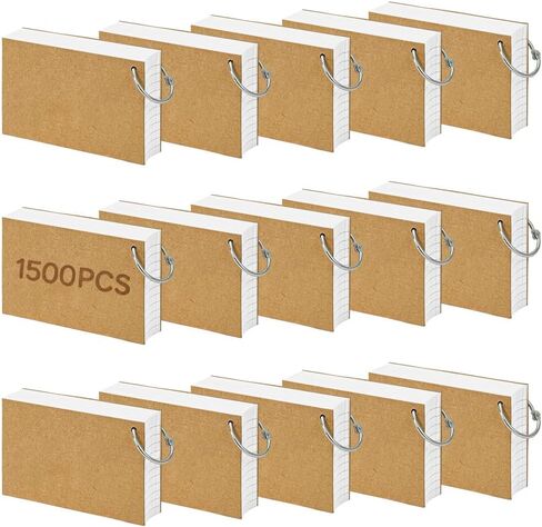 1500 Pcs White Index Cards with Rings, 3x5 Inch Flash Cards Bulk with Holder for Studying, Notecards Lined for Office, Home, School Supplies College, Ruled Index Cards, Double Sided in Saudi Arabia