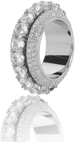 14K Gold over S925 Sterling Silver Five-Row Rotatable Moissanite Ring for Men, Unique Spinning Feature, Men's Eye-Catching Fashion Accessory in Saudi Arabia