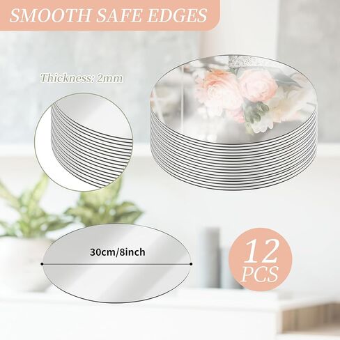 12 Pcs Acrylic Round Mirrors for Centerpieces, 12 Inch Circle Mirror Trays for Table, 2 mm Acrylic Round Mirrors Plate for Wall, Wedding Decorations, Party (Sliver) in Kuwait
