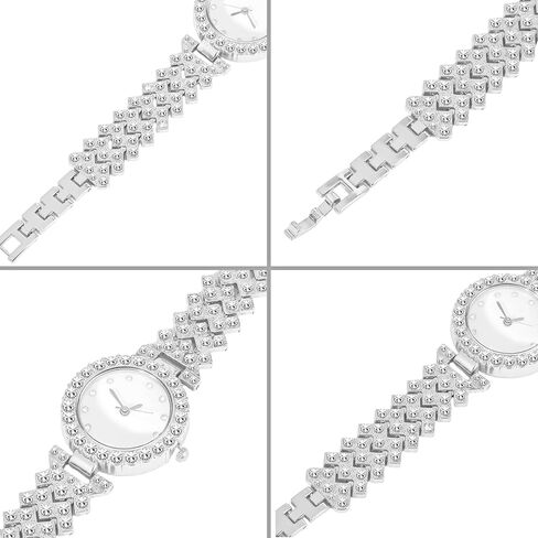 NEWITIN 3 Pieces Women Diamond Watch Bracelets Set Luxury Fashion Jewelry Cubic Zirconia Wristwatch Bracelet Silver Watch Jewelry Set for Women in Kuwait
