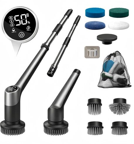 Electric Spin Scrubber, Cordless Cleaning Brush, Shower Scrubber with 9 Replaceable Brush Heads, 52 Inch Detachable Long Handle Power Scrubber 3 Adjustable Speeds Bathroom Floor Tile Window Kitchen in Saudi Arabia