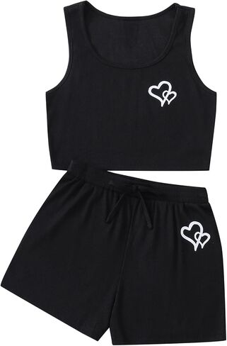 Hilinker Girls 2 Piece Outfits Ribbed Heart Tank Top and Short Sets Summer Cute Clothes in Saudi Arabia