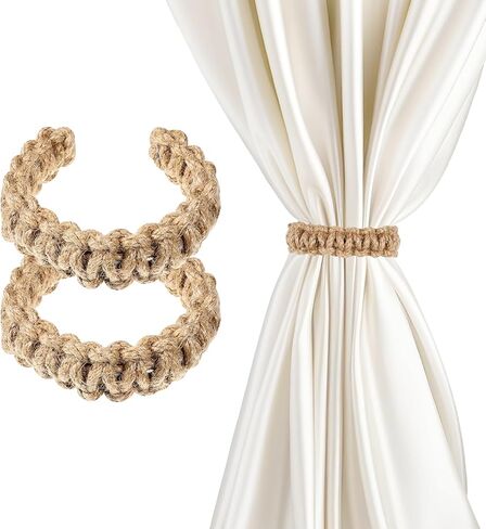 2 Pack Braided Curtain Tiebacks,Boho Elegant Rustic Curtain Holdbacks Tie Backs Holders Set,Simple Light Weight Drapes Decorative Accessories Handmade for Home Office Bedroom Window (Linen) in Saudi Arabia