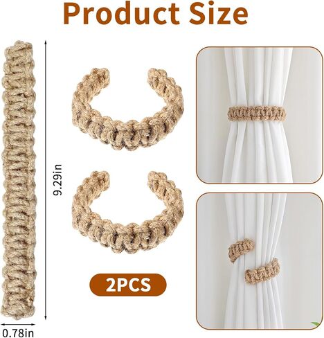 2 Pack Braided Curtain Tiebacks,Boho Elegant Rustic Curtain Holdbacks Tie Backs Holders Set,Simple Light Weight Drapes Decorative Accessories Handmade for Home Office Bedroom Window (Linen) in Saudi Arabia
