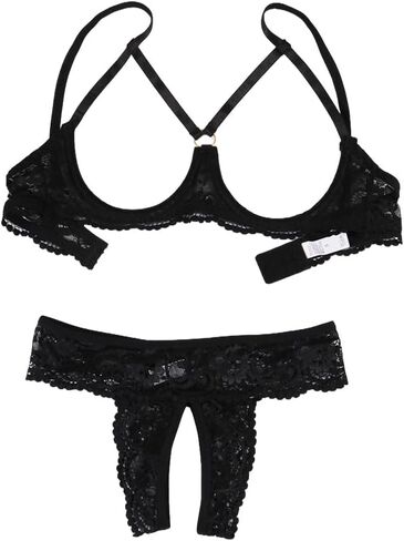 Sheer Lace Bra and Panty Set for Women - See Through Underwire Bra & Matching Thong, Sexy Two-Piece Lingerie Set in Saudi Arabia