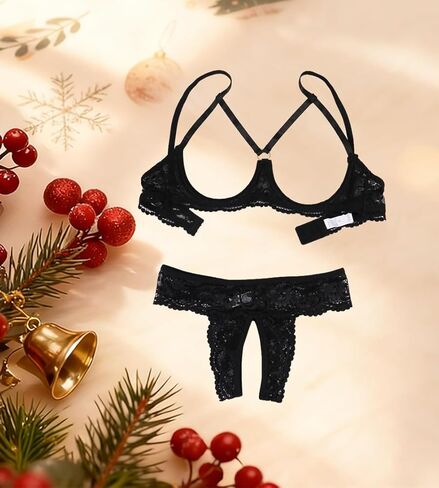 Sheer Lace Bra and Panty Set for Women - See Through Underwire Bra & Matching Thong, Sexy Two-Piece Lingerie Set in Saudi Arabia