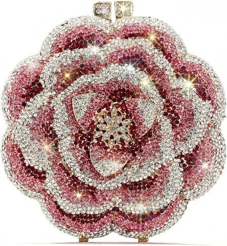 حقائب السهرة النسائية AAA حجر الراين الوردي زهرة الشكل اليدوية سلسلة معدنية الماس براثن in Kuwait