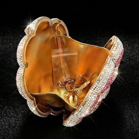 حقائب السهرة النسائية AAA حجر الراين الوردي زهرة الشكل اليدوية سلسلة معدنية الماس براثن in Kuwait