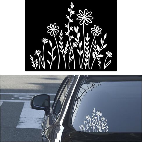 ملصق سيارة Wildflowers Boho، ملصق نافذة السيارة من الفينيل المقاوم للماء على شكل زهرة فكرة هدية لمحبي النباتات، ملحق تزيين خارجي تلقائي ممتع للمصدات وأجهزة الكمبيوتر المحمولة والأمتعة (أبيض) in Saudi Arabia
