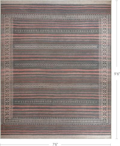 سجادة منطقة Vibe Stripe مقاس 7'6" x 9'6" - نسيج مسطح من التراث الرملي والفحم والطين، كومة منخفضة - سجادة منطقة سهلة التنظيف مثالية لغرفة المعيشة وغرفة الطعام وغرفة النوم والمدخل in Saudi Arabia