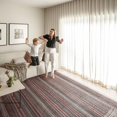 سجادة منطقة Vibe Stripe مقاس 7'6" x 9'6" - نسيج مسطح من التراث الرملي والفحم والطين، كومة منخفضة - سجادة منطقة سهلة التنظيف مثالية لغرفة المعيشة وغرفة الطعام وغرفة النوم والمدخل in Saudi Arabia