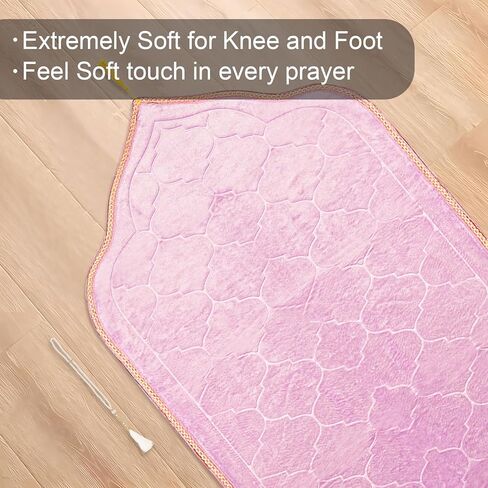 Muslim Prayer Rug and Beads, Pink Padded Thick Islamic Prayer Mat for Women, Kids, Eid Al-Adha Ramadan Umrah, Hajj, Salah Portable Praying Travel Turkish Rug, Islamic Gifts in Saudi Arabia