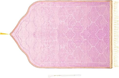 Muslim Prayer Rug and Beads, Pink Padded Thick Islamic Prayer Mat for Women, Kids, Eid Al-Adha Ramadan Umrah, Hajj, Salah Portable Praying Travel Turkish Rug, Islamic Gifts in Saudi Arabia