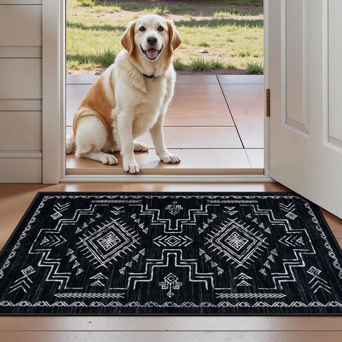 سجادة منطقة STARUIA قابلة للغسل مقاس 8 × 10 باللونين الأبيض والأسود لغرفة المعيشة، سجادة منطقة مغربية قبلية أزتيك الغربية، سجادة محايدة للأولاد لغرفة النوم، سجادة كبيرة غير قابلة للانزلاق تحت طاولة الطعام والمكتب المنزلي in Kuwait