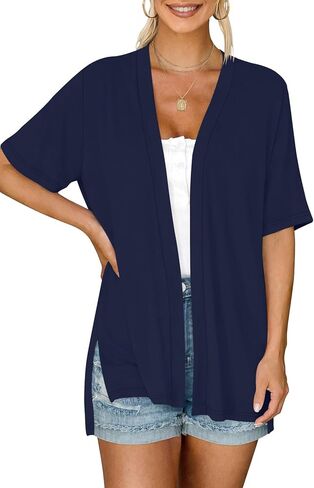 سترة Yincro النسائية قصيرة الأكمام صيفية خفيفة الوزن ومفتوحة من الأمام وكاجوال وناعمة in Kuwait
