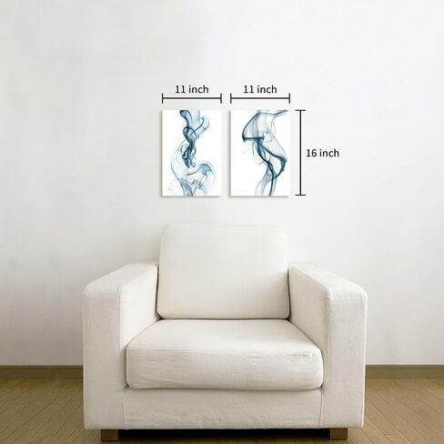 لوحات فنية تجريدية على القماش - قطعتان من لوحات فنية جدارية تجريدية باللون الأزرق الدخاني لغرفة المعيشة وغرفة النوم والمكتب in Kuwait