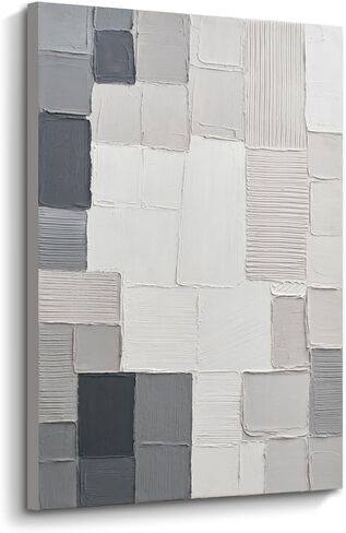 JUHOME Abstract Mosaic Canvas Wall Art,24x36 Inch Vertical Hand-Painted Modern Oil Painting in Neutral Tones,Textured Artwork for Living Room Bedroom Office Decoration in Saudi Arabia