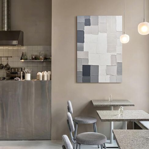 JUHOME Abstract Mosaic Canvas Wall Art,24x36 Inch Vertical Hand-Painted Modern Oil Painting in Neutral Tones,Textured Artwork for Living Room Bedroom Office Decoration in Saudi Arabia