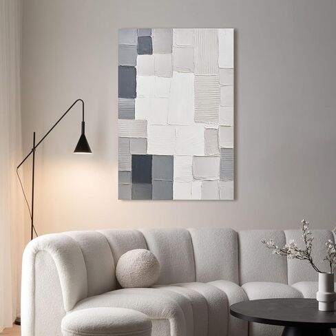 JUHOME Abstract Mosaic Canvas Wall Art,24x36 Inch Vertical Hand-Painted Modern Oil Painting in Neutral Tones,Textured Artwork for Living Room Bedroom Office Decoration in Saudi Arabia
