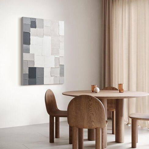 JUHOME Abstract Mosaic Canvas Wall Art,24x36 Inch Vertical Hand-Painted Modern Oil Painting in Neutral Tones,Textured Artwork for Living Room Bedroom Office Decoration in Saudi Arabia
