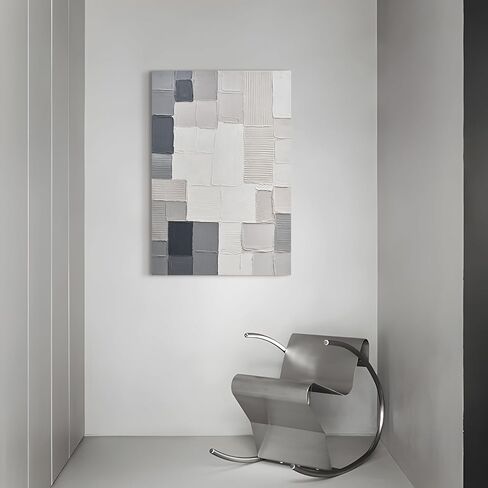 JUHOME Abstract Mosaic Canvas Wall Art,24x36 Inch Vertical Hand-Painted Modern Oil Painting in Neutral Tones,Textured Artwork for Living Room Bedroom Office Decoration in Saudi Arabia