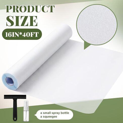 16 in x 40 ft Frosted Glass Window Privacy Film with Tools, 2 Way Frosting Privacy Film for Glass Windows, Reusable, Heat Control, UV Prevention, Easy Removal for Bathroom Home Office in Kuwait