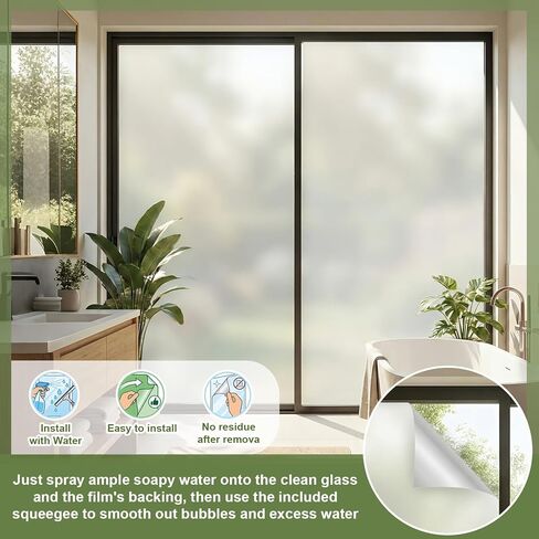 16 in x 40 ft Frosted Glass Window Privacy Film with Tools, 2 Way Frosting Privacy Film for Glass Windows, Reusable, Heat Control, UV Prevention, Easy Removal for Bathroom Home Office in Kuwait