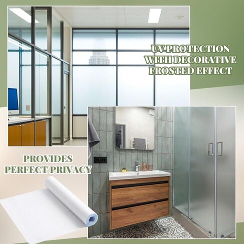 16 in x 40 ft Frosted Glass Window Privacy Film with Tools, 2 Way Frosting Privacy Film for Glass Windows, Reusable, Heat Control, UV Prevention, Easy Removal for Bathroom Home Office in Kuwait