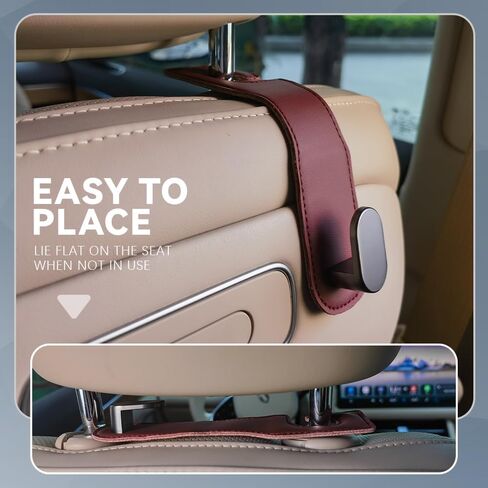 2 Pack Car Headrest Hooks, Leather Car Seat Storage Hanger for Purses Bags, Stylish Car Seat Organizer Hooks for Handbag Coat Umbrellas, Car interior Accessories for Women Men (Wine) in Saudi Arabia