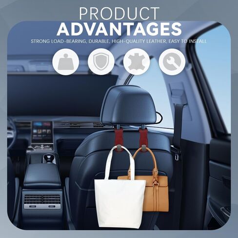 2 Pack Car Headrest Hooks, Leather Car Seat Storage Hanger for Purses Bags, Stylish Car Seat Organizer Hooks for Handbag Coat Umbrellas, Car interior Accessories for Women Men (Wine) in Saudi Arabia