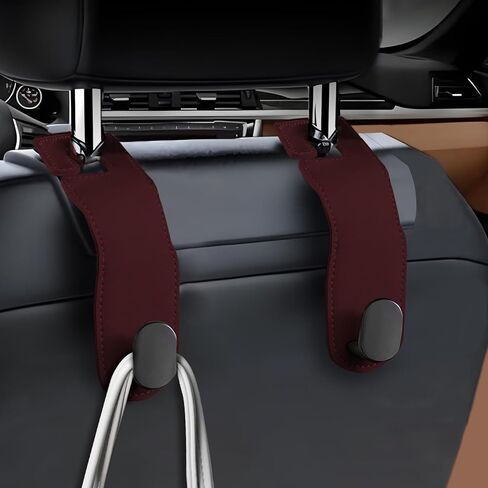 2 Pack Car Headrest Hooks, Leather Car Seat Storage Hanger for Purses Bags, Stylish Car Seat Organizer Hooks for Handbag Coat Umbrellas, Car interior Accessories for Women Men (Wine) in Saudi Arabia