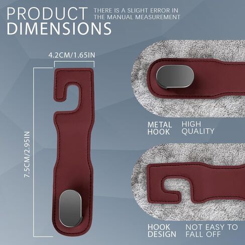 2 Pack Car Headrest Hooks, Leather Car Seat Storage Hanger for Purses Bags, Stylish Car Seat Organizer Hooks for Handbag Coat Umbrellas, Car interior Accessories for Women Men (Wine) in Saudi Arabia