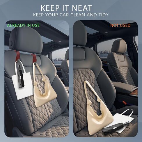 2 Pack Car Headrest Hooks, Leather Car Seat Storage Hanger for Purses Bags, Stylish Car Seat Organizer Hooks for Handbag Coat Umbrellas, Car interior Accessories for Women Men (Wine) in Saudi Arabia