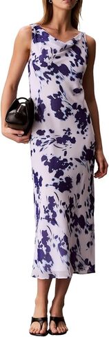 Calvin Klein Women's Printed Chiffon Cowl Neck Maxi Dress in Saudi Arabia