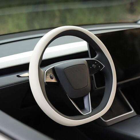 غطاء عجلة القيادة من السيليكون Tparts للطراز Y Juniper/Model 3 Highland 2025-2026 (قياسي/ممتاز/أداء) ملحقات داخلية مضادة للانزلاق قابلة للتنفس واقي عجلة القيادة (عاجي أبيض فاتح) in Kuwait