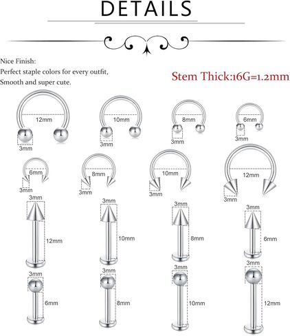 D.Bella 16G Lip Rings Labret Studs Horseshoe Septum Nose Ear Lip Hoop Piercing Tragus Cartilage Helix Daith Piercing Surgical Steel Body Piercing Jewelry for Women Men in Saudi Arabia