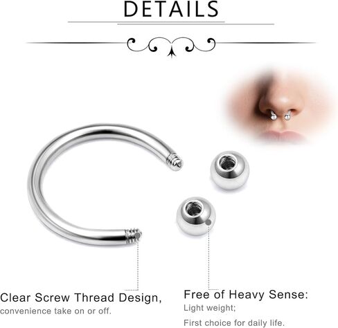 D.Bella 16G Lip Rings Labret Studs Horseshoe Septum Nose Ear Lip Hoop Piercing Tragus Cartilage Helix Daith Piercing Surgical Steel Body Piercing Jewelry for Women Men in Saudi Arabia