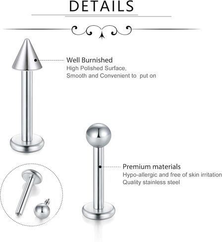 D.Bella 16G Lip Rings Labret Studs Horseshoe Septum Nose Ear Lip Hoop Piercing Tragus Cartilage Helix Daith Piercing Surgical Steel Body Piercing Jewelry for Women Men in Saudi Arabia