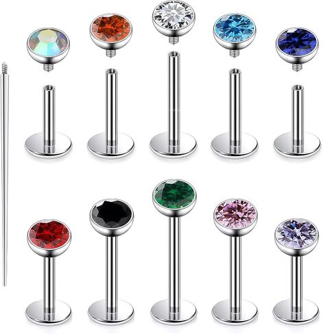 Cisyozi G23 Titanium 20G 18G 16G Fat Back Nose Rings Studs Internally Threaded Lip Labret Medusa Rings Studs Cartilage Tragus Helix Conch Earrings Piercing Jewelry for Women Men 6mm 8mm 10mm Bars in Saudi Arabia