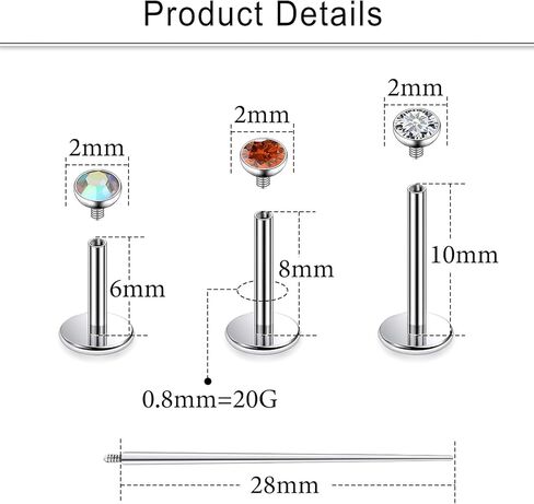 Cisyozi G23 Titanium 20G 18G 16G Fat Back Nose Rings Studs Internally Threaded Lip Labret Medusa Rings Studs Cartilage Tragus Helix Conch Earrings Piercing Jewelry for Women Men 6mm 8mm 10mm Bars in Saudi Arabia