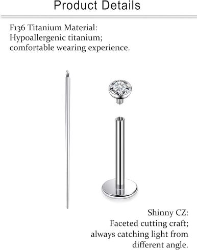 Cisyozi G23 Titanium 20G 18G 16G Fat Back Nose Rings Studs Internally Threaded Lip Labret Medusa Rings Studs Cartilage Tragus Helix Conch Earrings Piercing Jewelry for Women Men 6mm 8mm 10mm Bars in Saudi Arabia