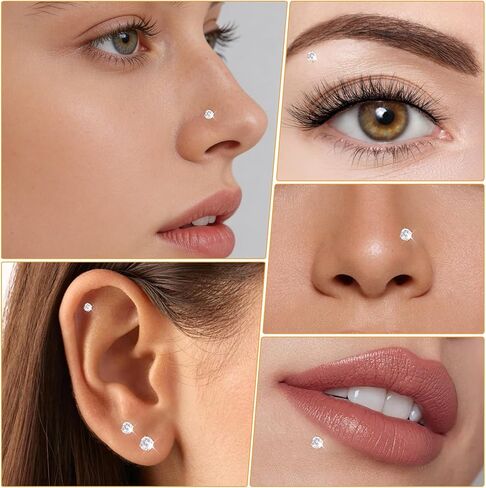 12Pcs Nose Rings Studs for Women, 20G 316L Surgical Steel Threadless Flat Back Earrings, Corkscrew L Shaped Nose Piercing Jewelry Set With Insertion Pin, Gold in Saudi Arabia