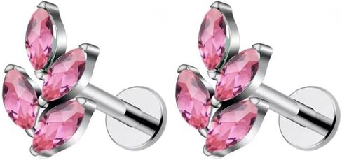 18G CZ Leaf Flat Back Stud Earrings for Women Hypoallergenic G23 Titanium Internally Threaded Cartilage Conch Helix Earring Studs Labret Monroe Lip Rings Dainty Medusa Piercing Jewelry in Saudi Arabia