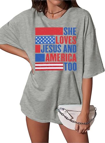 المرأة العلم الأمريكي قميص الولايات المتحدة الأمريكية 4th من يوليو عيد الاستقلال تي شيرت الوطنية نجوم المشارب قصيرة الأكمام المحملة القمم in Kuwait