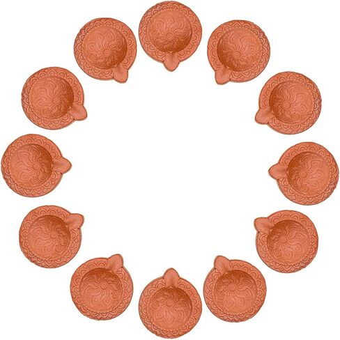 SATVIK 12 Pc Set Clay Diya Diwali Dia with Cotton Wicks for Puja Pooja Traditional Handmade Terracotta Earthen Vilakku Oil Lamp Diyas Natural Mitti Welcome Deepawali Decoration Indian Gift Items in Saudi Arabia