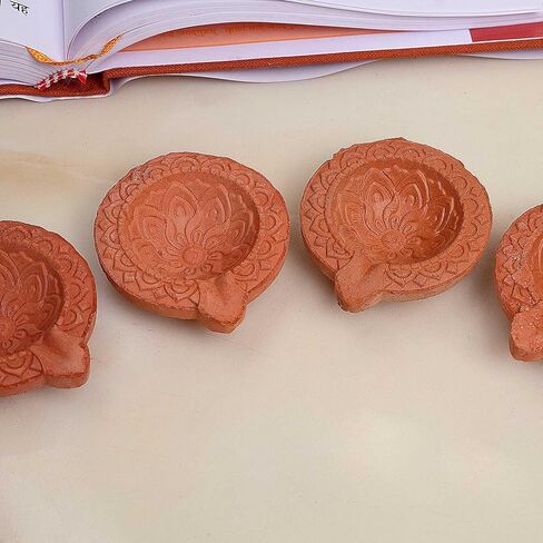 SATVIK 12 Pc Set Clay Diya Diwali Dia with Cotton Wicks for Puja Pooja Traditional Handmade Terracotta Earthen Vilakku Oil Lamp Diyas Natural Mitti Welcome Deepawali Decoration Indian Gift Items in Saudi Arabia