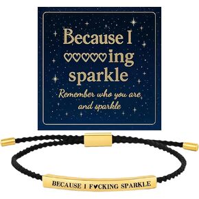 Because I Fcking Sparkle Inspirational Bracelets for Women, Stainless Steel Tube Mantra Gift Card Adjustable Hand Bradied Jewelry Gifts in Saudi Arabia
