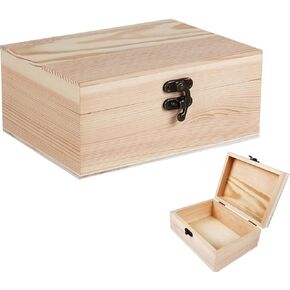 صندوق خشبي صغير غير مكتمل مع غطاء عبوة واحدة - 6.69 بوصة × 5.12 بوصة × 2.95 بوصة صندوق خشبي غير مطلي من خشب الصنوبر للحرف اليدوية والمجوهرات والرسم بنفسك وتغليف الهدايا - خفيف الوزن ومقاوم للاعوجاج in Kuwait