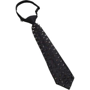 Greenery-GRE Gothic Spike Studded Necktie for Men Women Punk Rock Black Tie with Metal Rivets Adjustable Shirt Accessory in Saudi Arabia