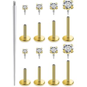 18G 16G Internal Thread Flat Back Nose Stud Earrings Surgical Steel Conch Tragus Cartilage Medusa Monroe Labret Lip Rings Piercing Jewelry for Women Men CZ Silver Black Gold Hypoallergenic in Kuwait